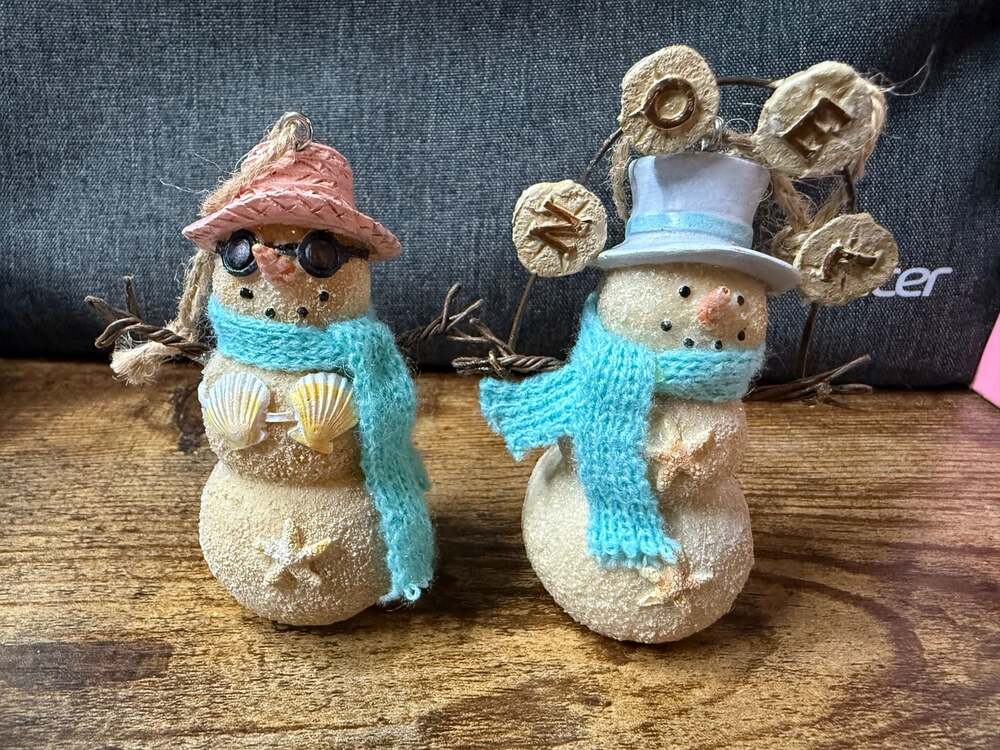 EUC Set of St Nicolas Square Beach Sand Snowman Christmas Ornaments